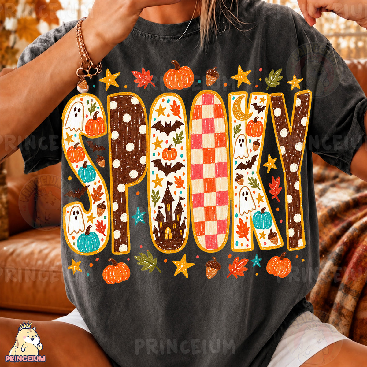 Spooky PNG Crayon Halloween Ghost & Pumpkin Lettering Design