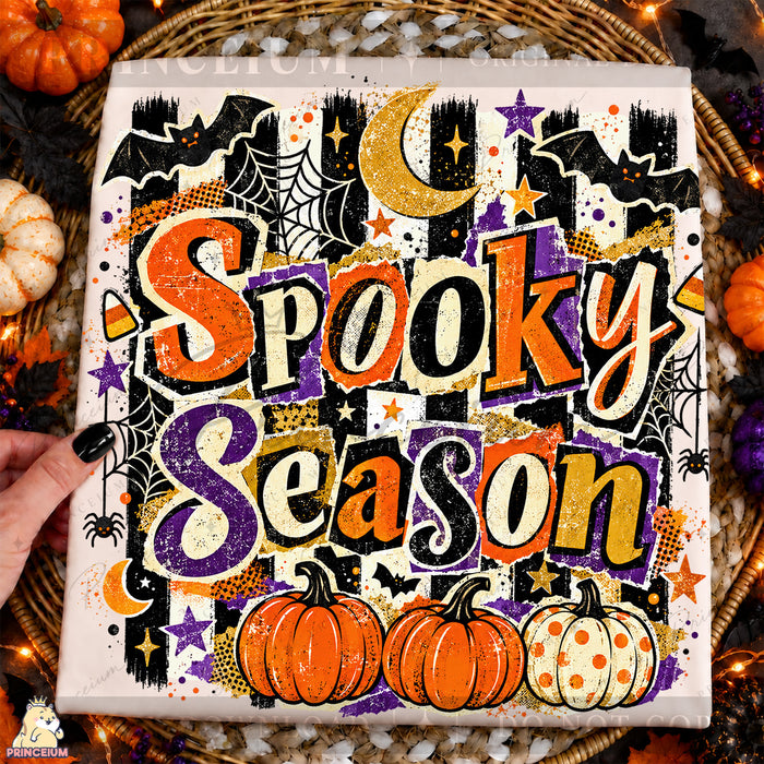 Spooky Season PNG Retro Halloween Pumpkin & Bat Design