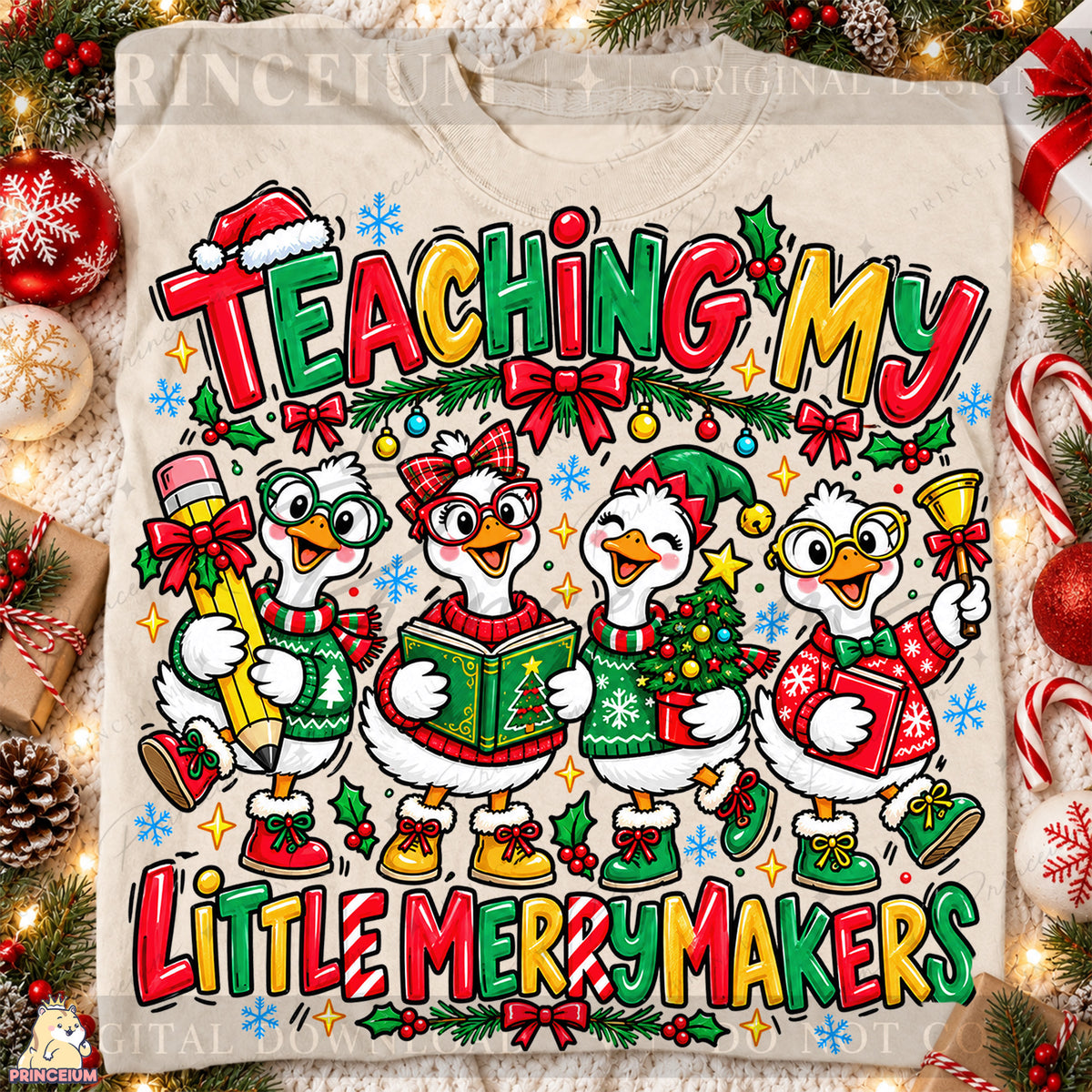 Teaching My Little Merrymakers Christmas PNG Cute Geese Teacher Holiday Design