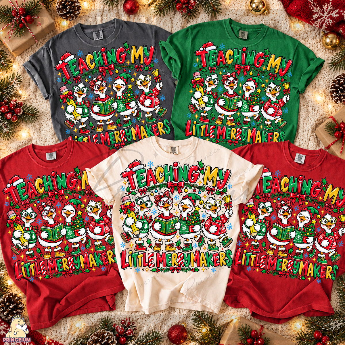 Teaching My Little Merrymakers Christmas PNG Cute Geese Teacher Holiday Design