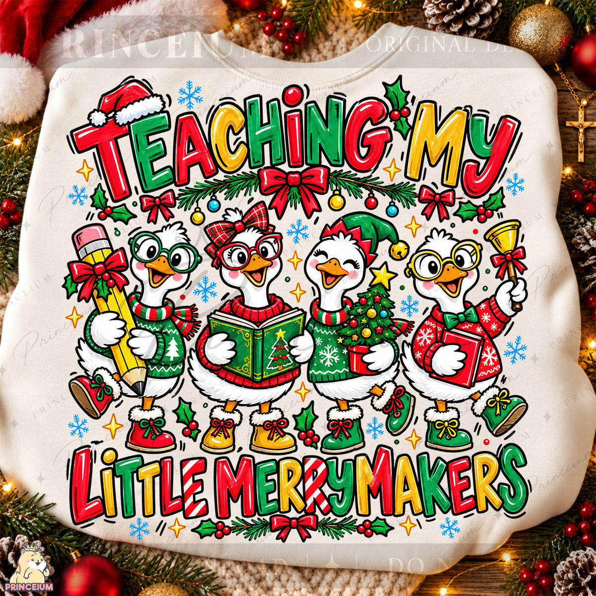 Teaching My Little Merrymakers Christmas PNG Cute Geese Teacher Holiday Design