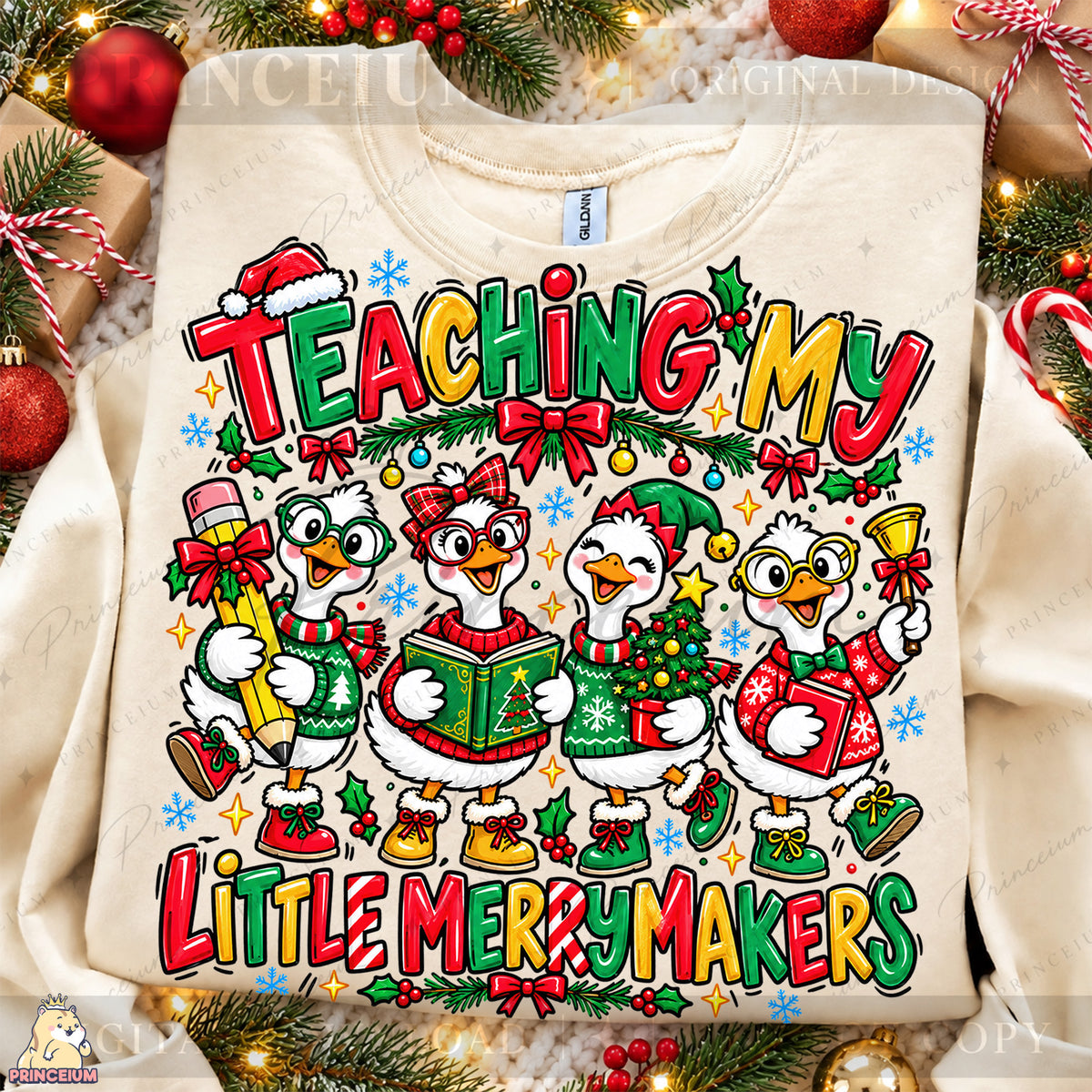 Teaching My Little Merrymakers Christmas PNG Cute Geese Teacher Holiday Design