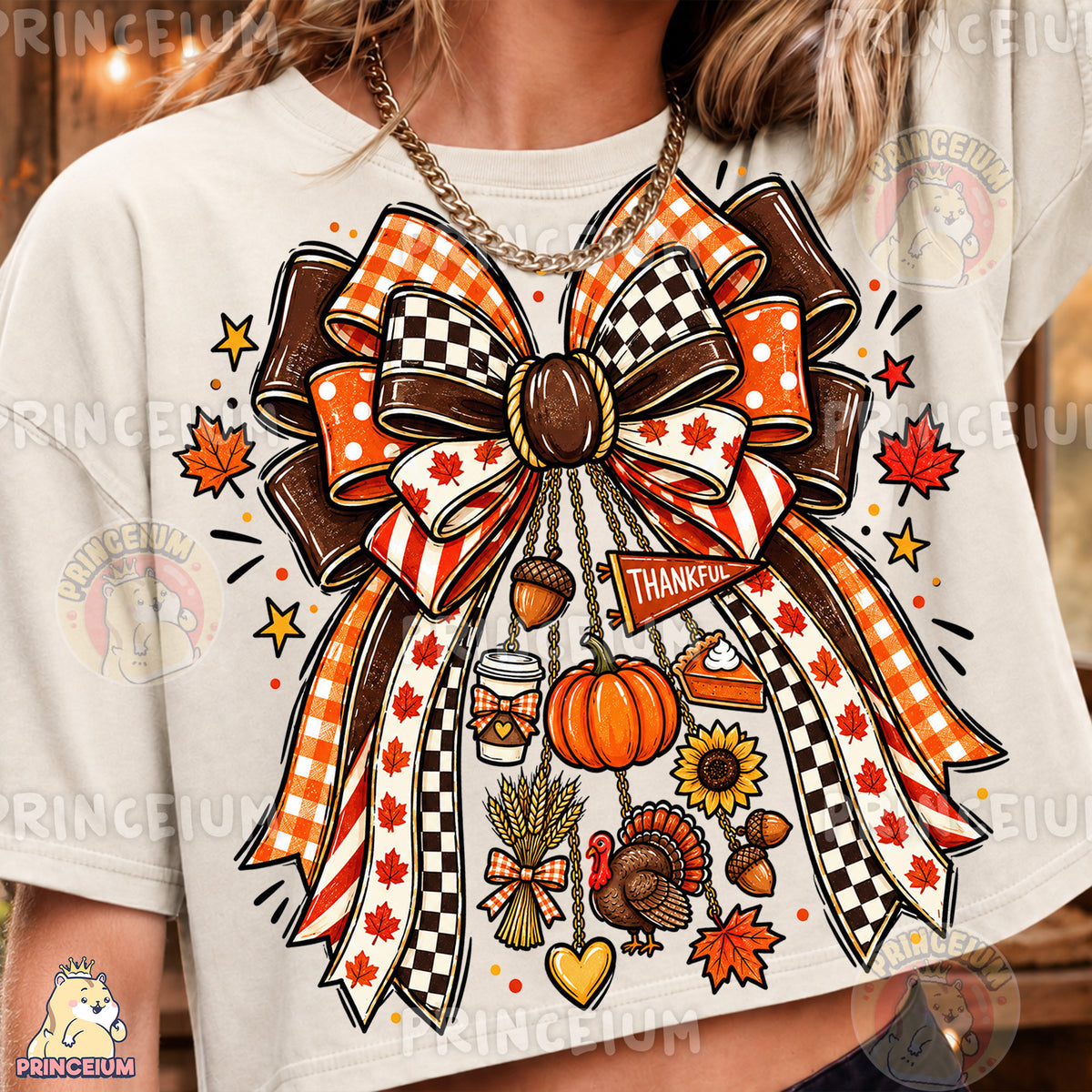 Thankful Bow PNG Preppy Thanksgiving Turkey & Pumpkin Design