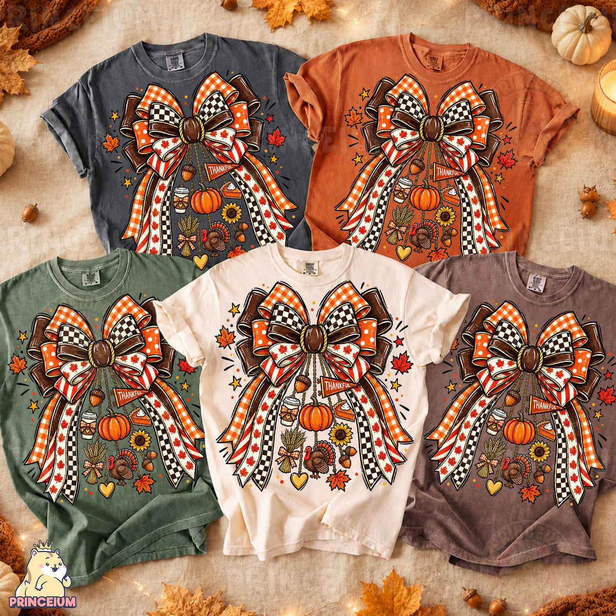 Thankful Bow PNG Preppy Thanksgiving Turkey & Pumpkin Design