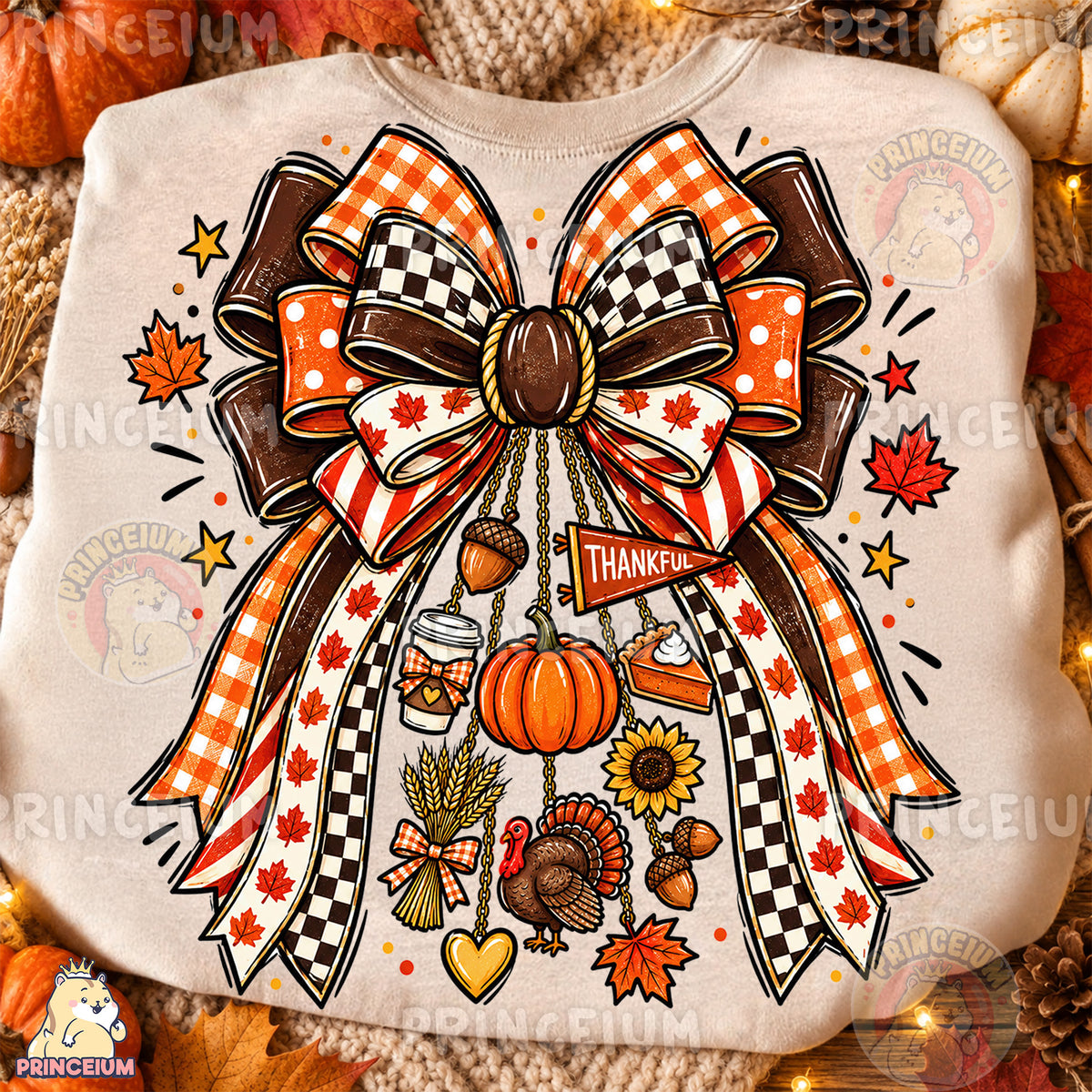 Thankful Bow PNG Preppy Thanksgiving Turkey & Pumpkin Design