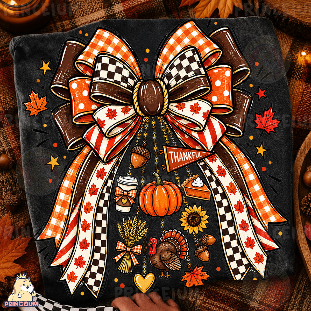 Thankful Bow PNG Preppy Thanksgiving Turkey & Pumpkin Design