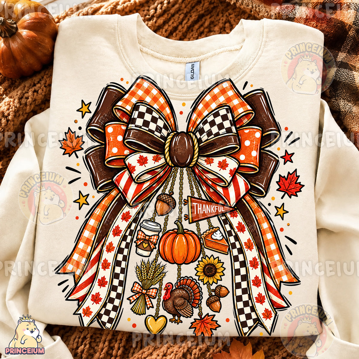 Thankful Bow PNG Preppy Thanksgiving Turkey & Pumpkin Design