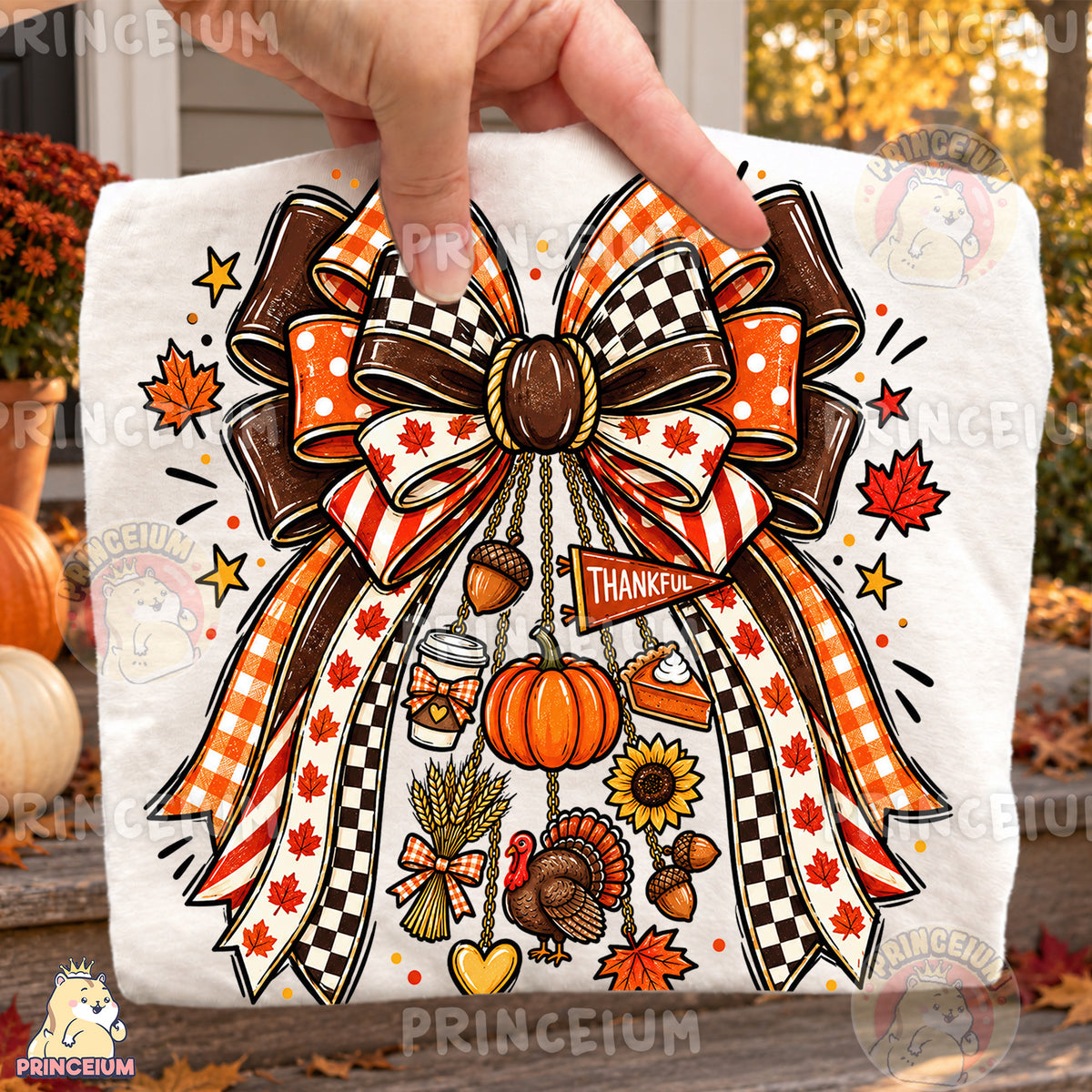 Thankful Bow PNG Preppy Thanksgiving Turkey & Pumpkin Design