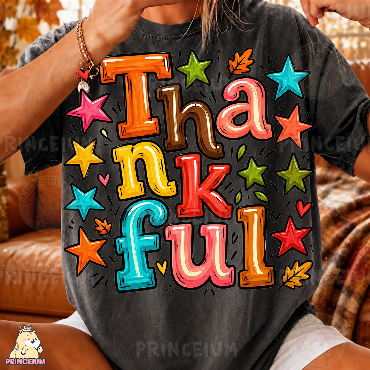 Thankful PNG Colorful Preppy Lettering Thanksgiving Design