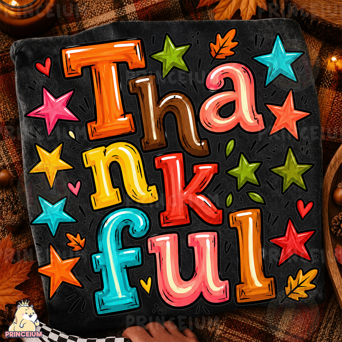 Thankful PNG Colorful Preppy Lettering Thanksgiving Design