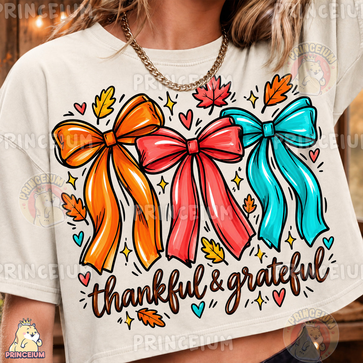 Thankful & Grateful PNG Preppy Fall Bows Thanksgiving Design