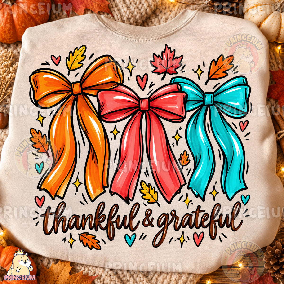 Thankful & Grateful PNG Preppy Fall Bows Thanksgiving Design