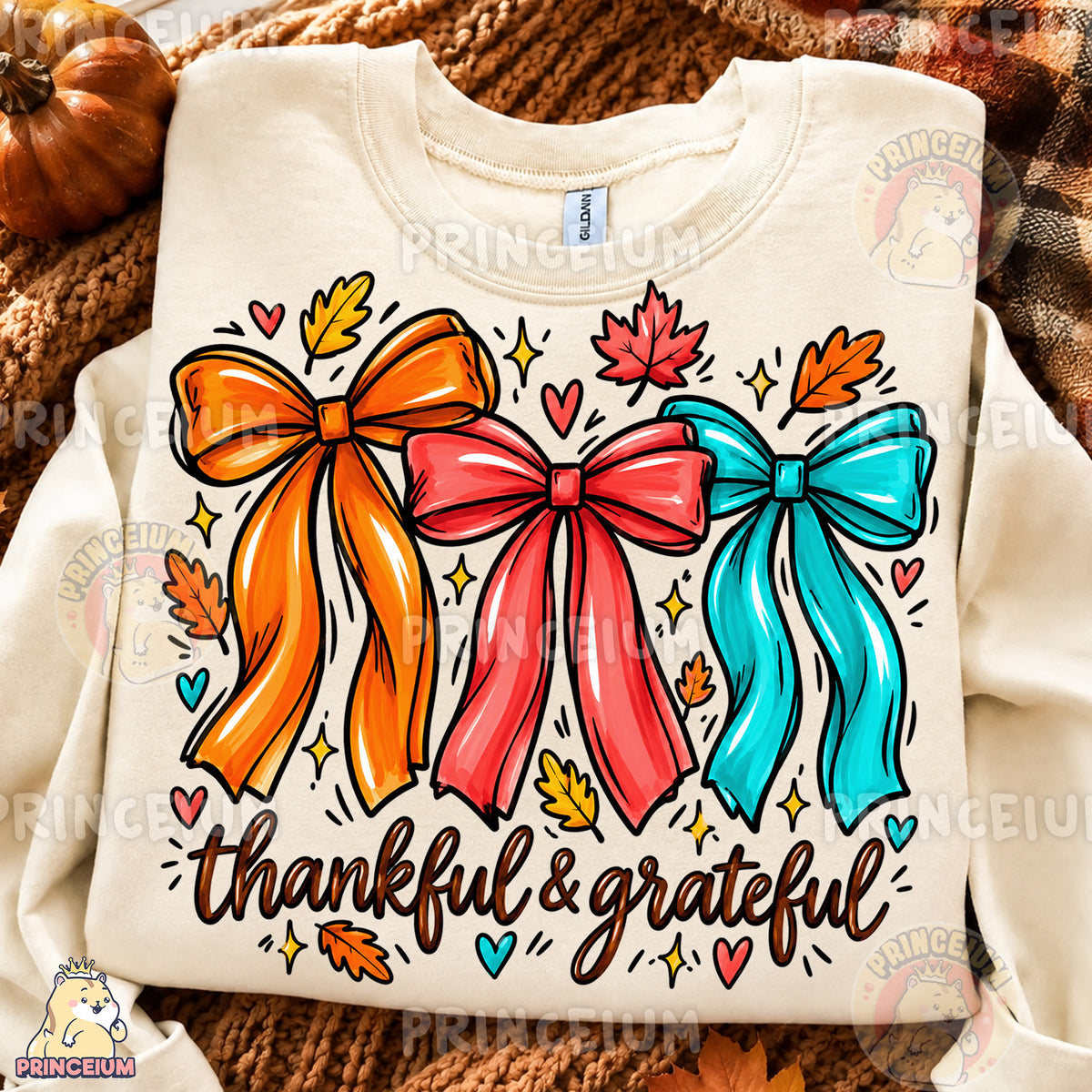 Thankful & Grateful PNG Preppy Fall Bows Thanksgiving Design