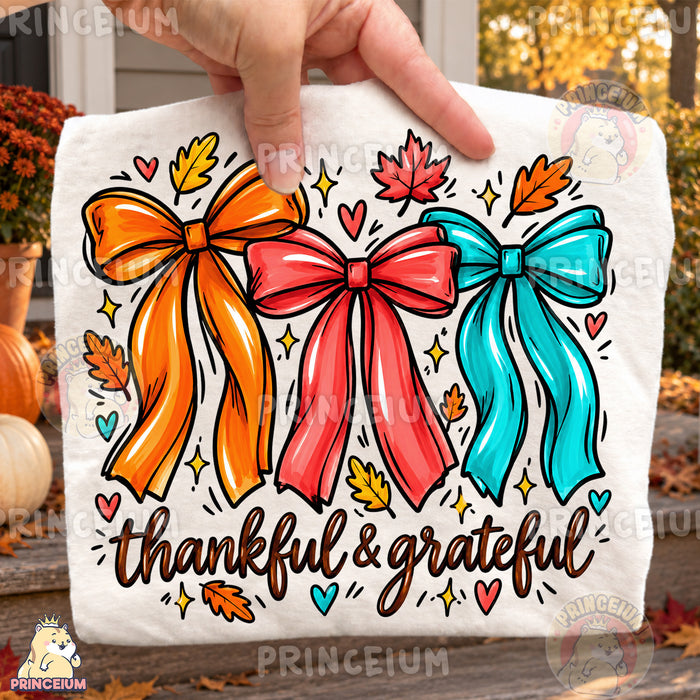 Thankful & Grateful PNG Preppy Fall Bows Thanksgiving Design