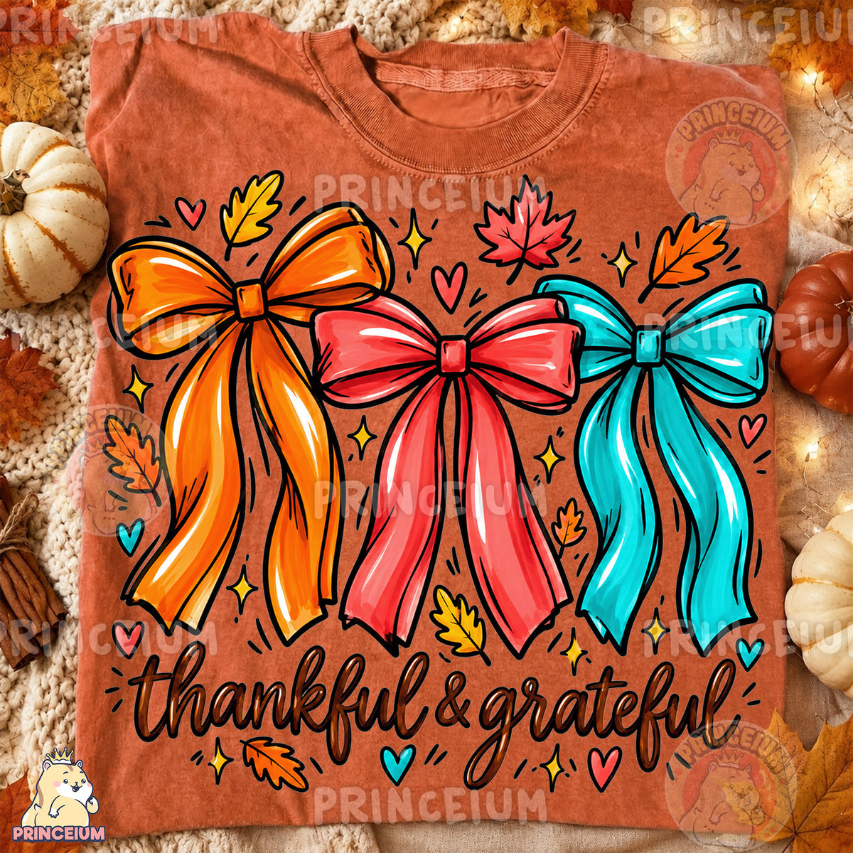 Thankful & Grateful PNG Preppy Fall Bows Thanksgiving Design
