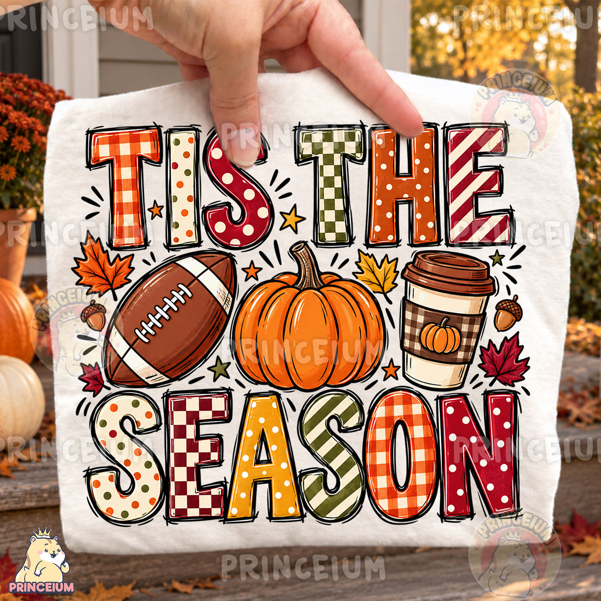 Tis the Season PNG Preppy Fall Football Pumpkin & Coffee Design