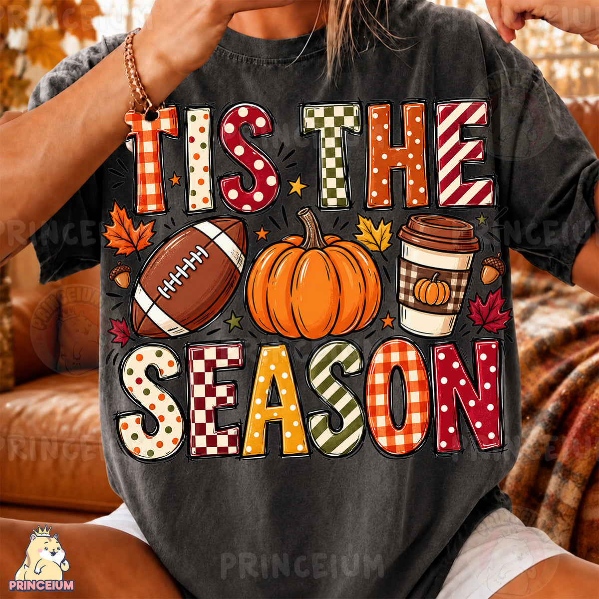 Tis the Season PNG Preppy Fall Football Pumpkin & Coffee Design