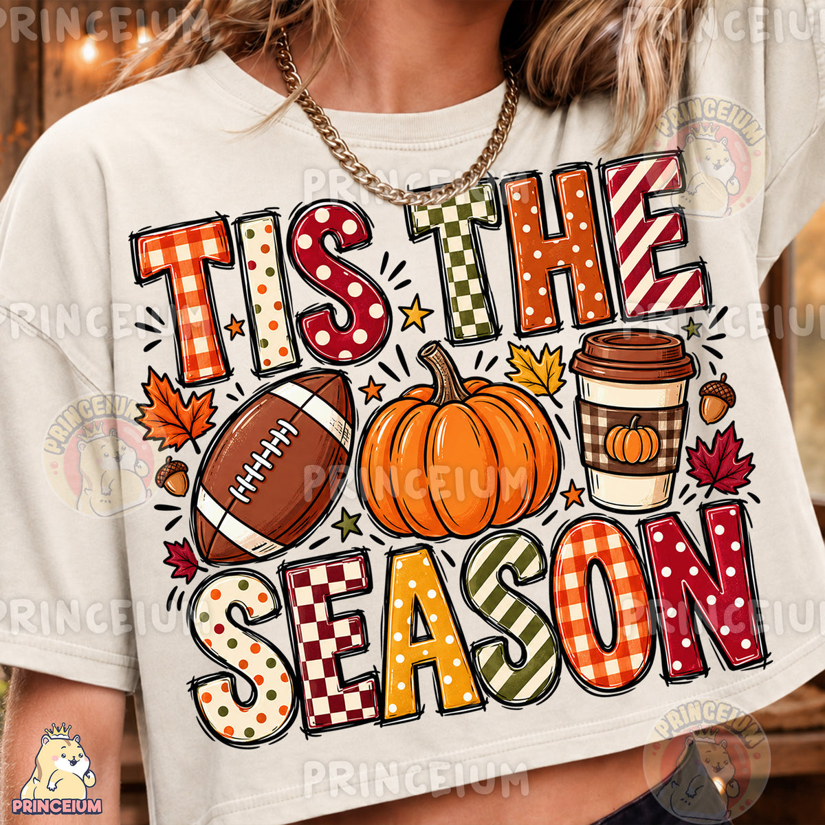Tis the Season PNG Preppy Fall Football Pumpkin & Coffee Design