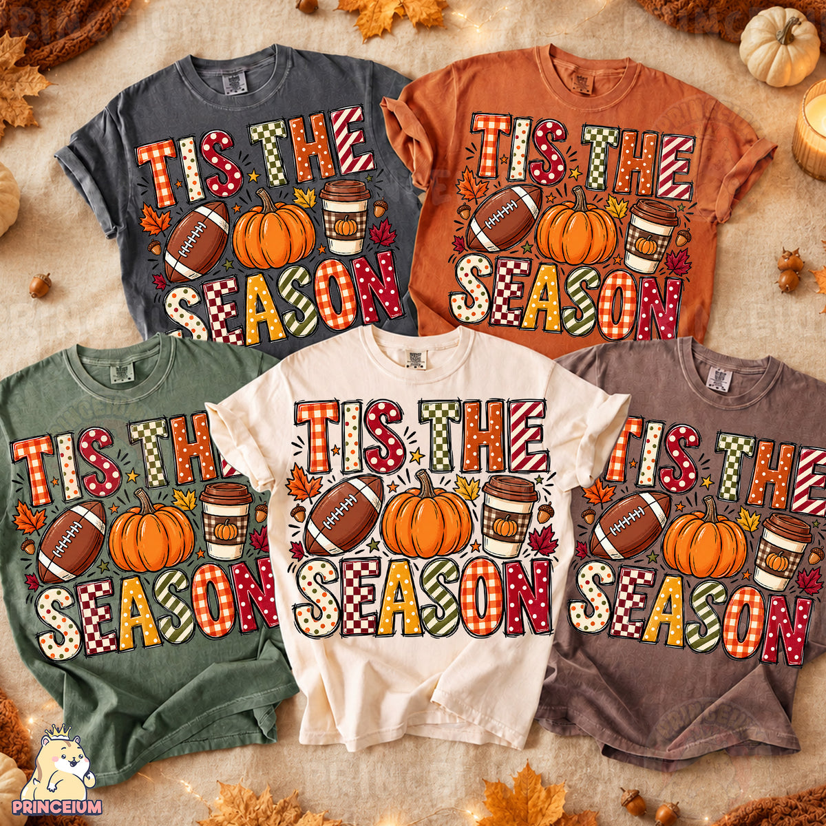Tis the Season PNG Preppy Fall Football Pumpkin & Coffee Design