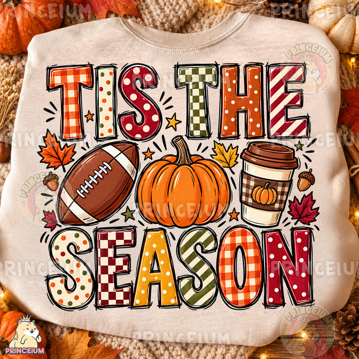 Tis the Season PNG Preppy Fall Football Pumpkin & Coffee Design