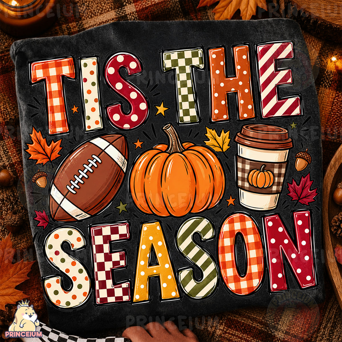 Tis the Season PNG Preppy Fall Football Pumpkin & Coffee Design