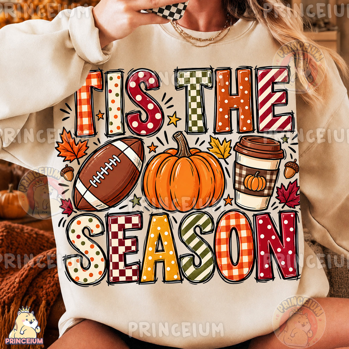 Tis the Season PNG Preppy Fall Football Pumpkin & Coffee Design