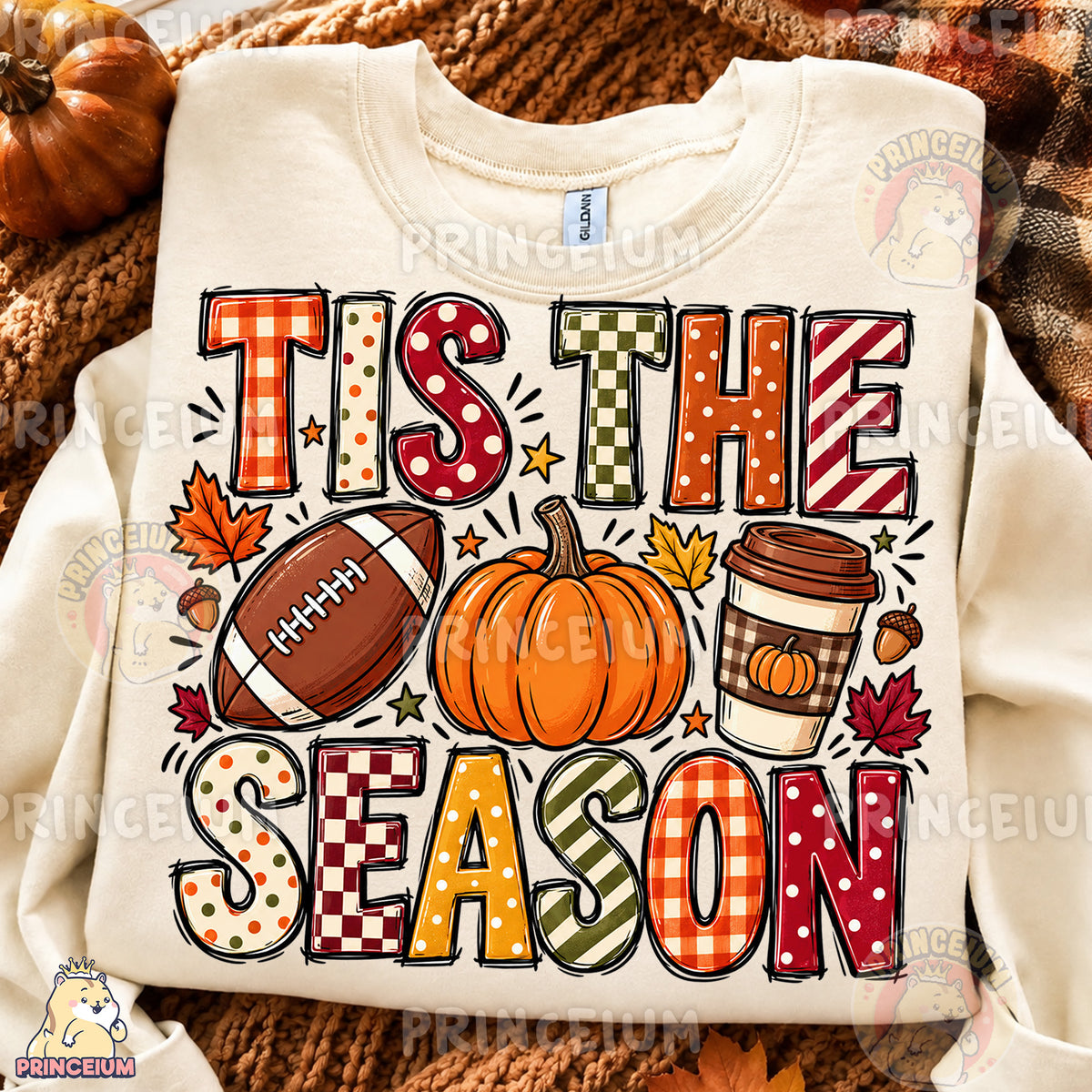 Tis the Season PNG Preppy Fall Football Pumpkin & Coffee Design