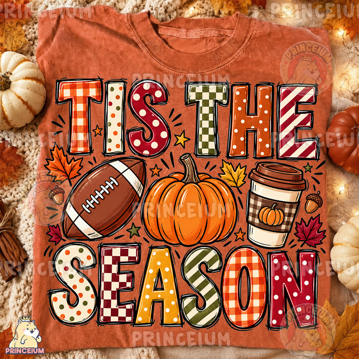Tis the Season PNG Preppy Fall Football Pumpkin & Coffee Design
