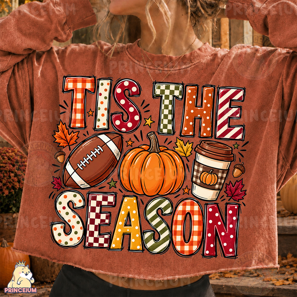 Tis the Season PNG Preppy Fall Football Pumpkin & Coffee Design