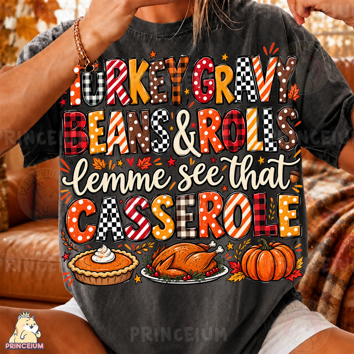 Turkey Gravy Beans & Rolls Lemme See That Casserole PNG Preppy Thanksgiving Design