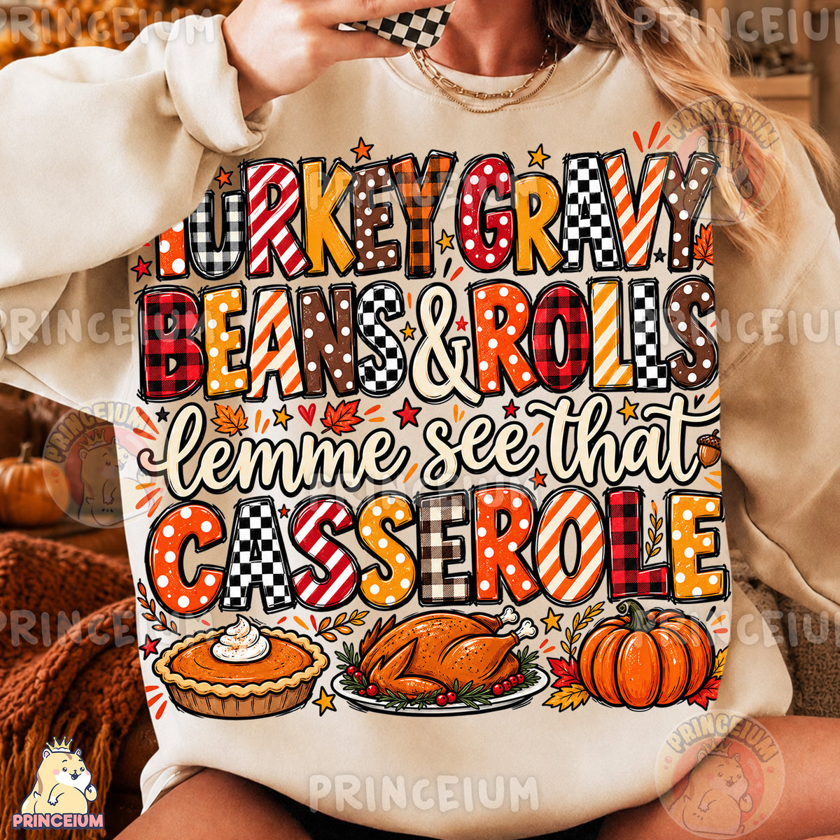 Turkey Gravy Beans & Rolls Lemme See That Casserole PNG Preppy Thanksgiving Design