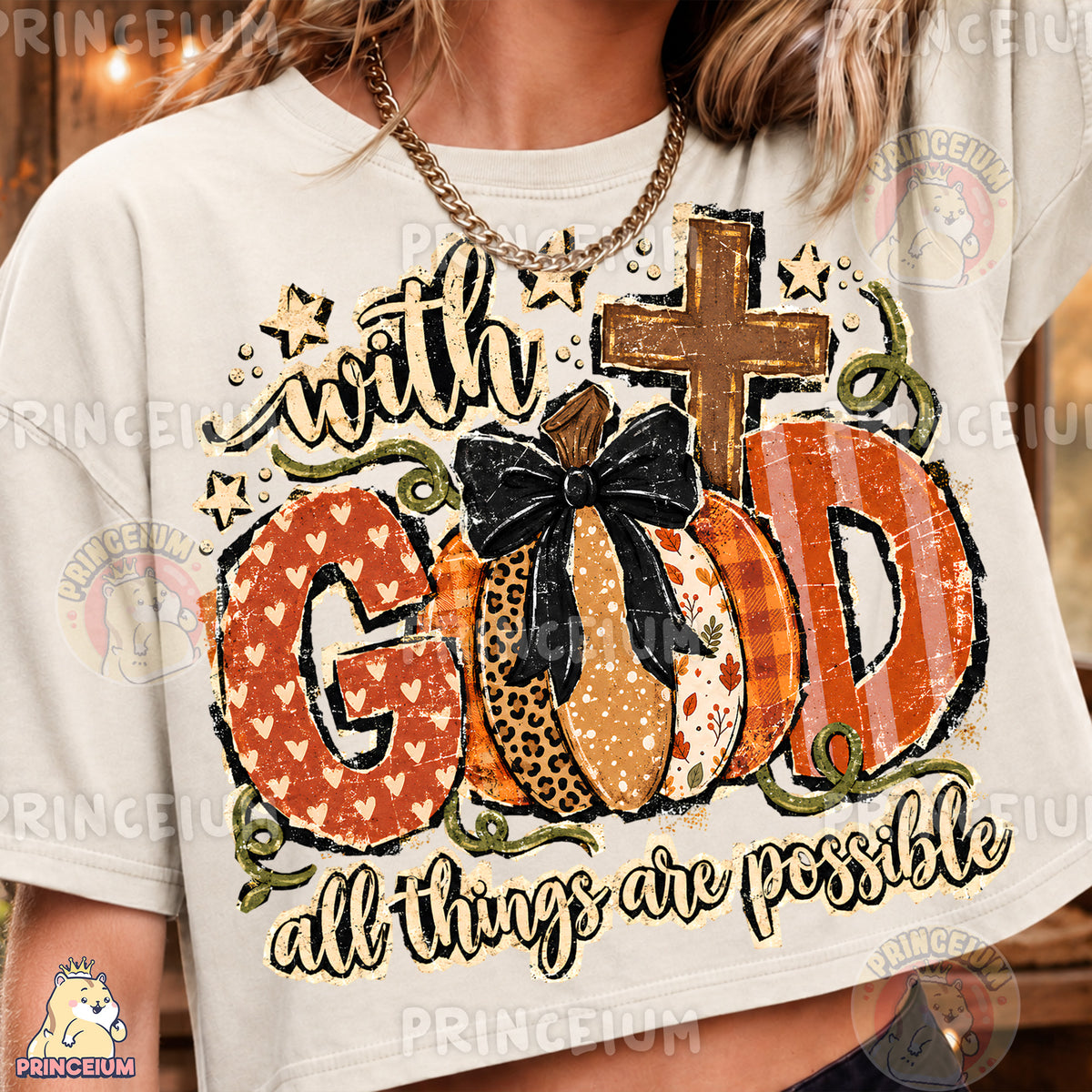 With God All Things Are Possible PNG Vintage Fall Pumpkin Christian Design