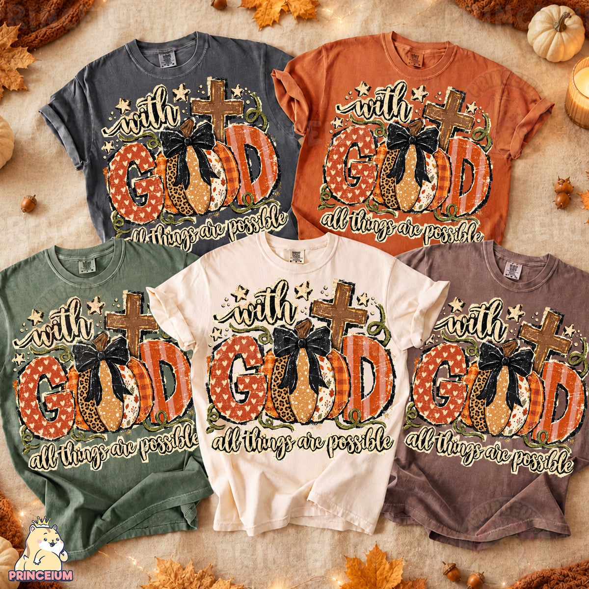 With God All Things Are Possible PNG Vintage Fall Pumpkin Christian Design