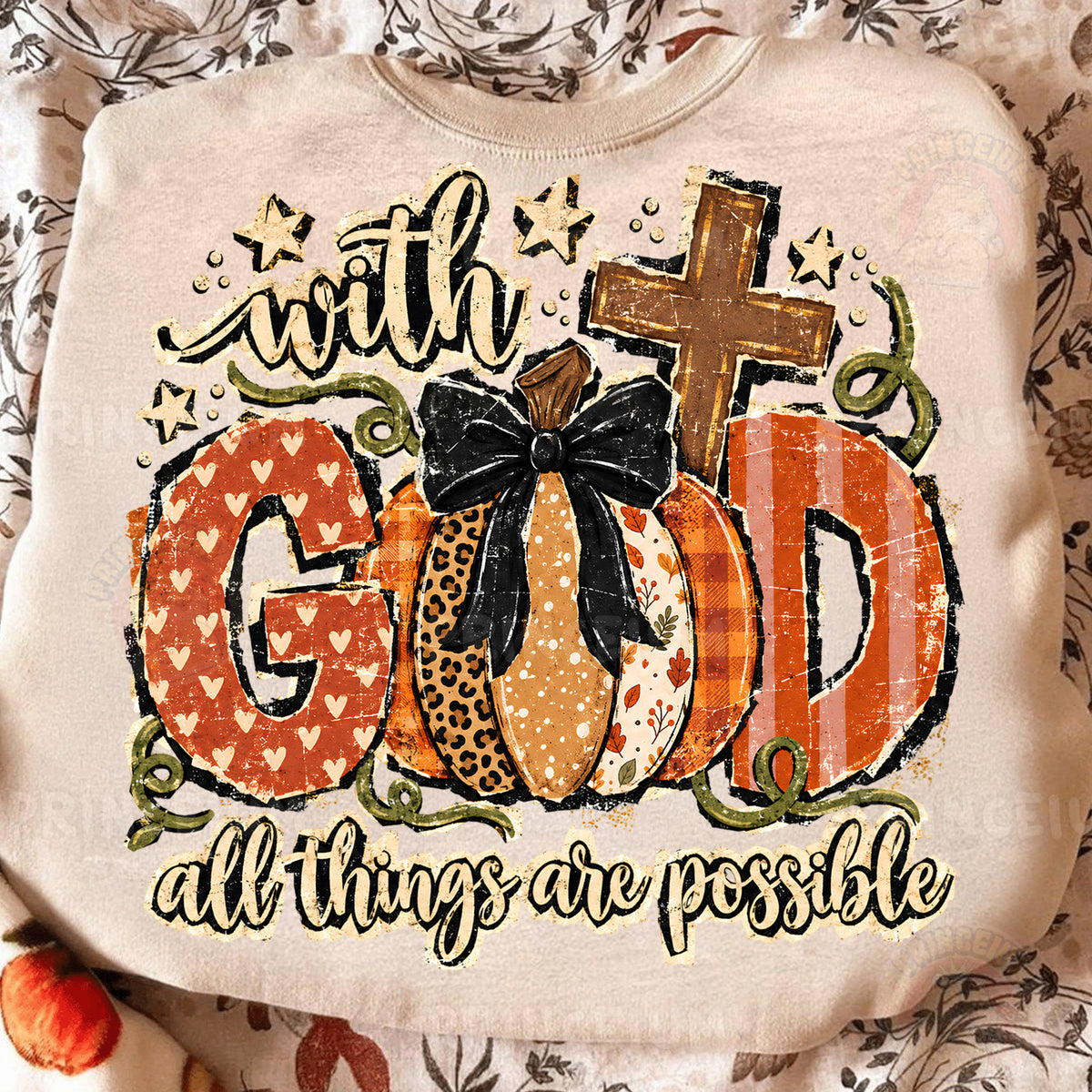 With God All Things Are Possible PNG Vintage Fall Pumpkin Christian Design
