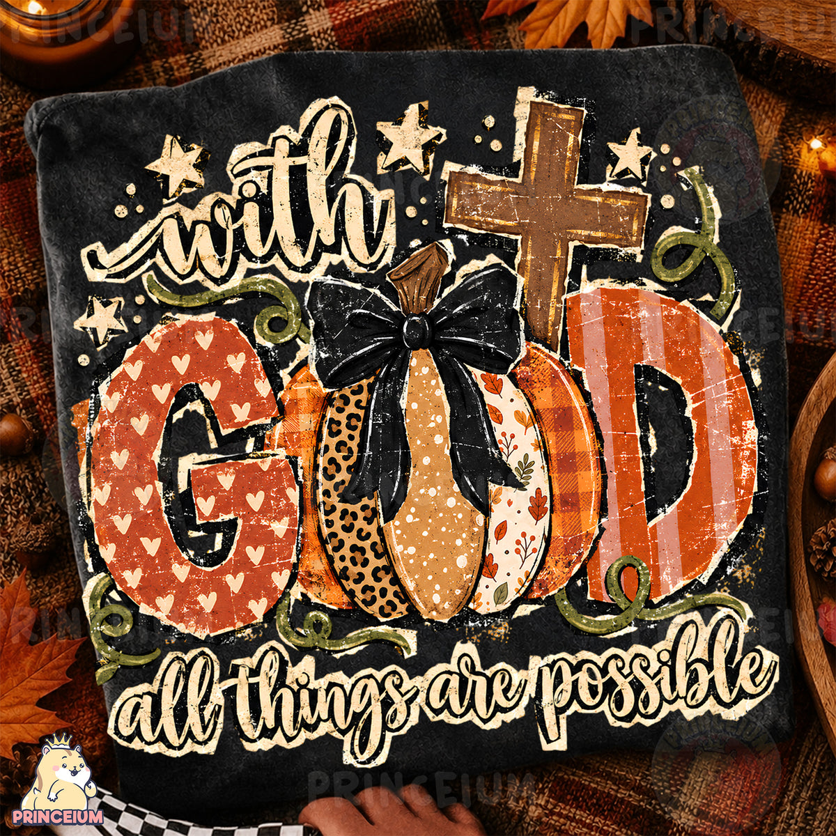With God All Things Are Possible PNG Vintage Fall Pumpkin Christian Design