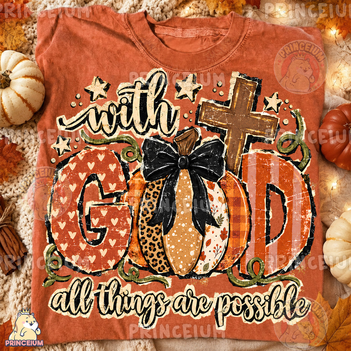 With God All Things Are Possible PNG Vintage Fall Pumpkin Christian Design