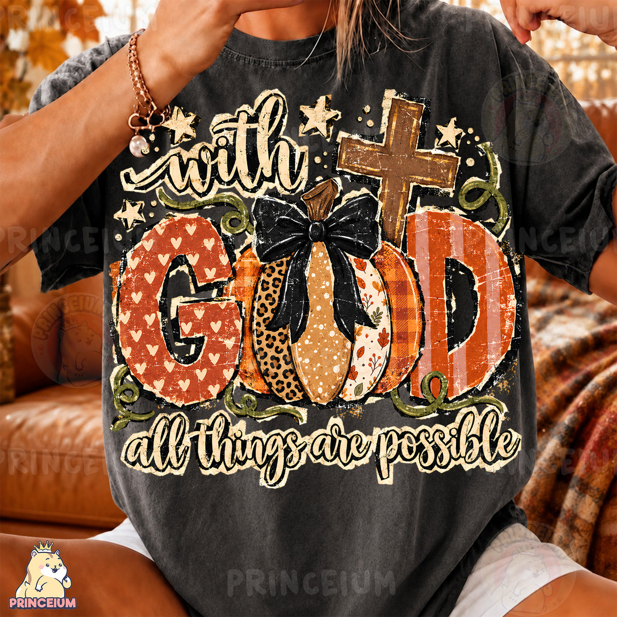 With God All Things Are Possible PNG Vintage Fall Pumpkin Christian Design