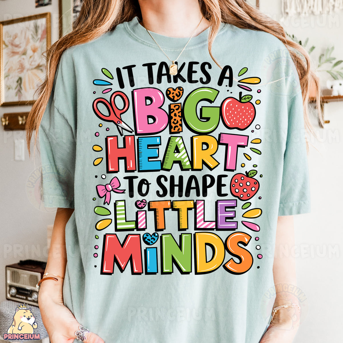 a woman wearing a t - shirt that says it takes a big heart to shape