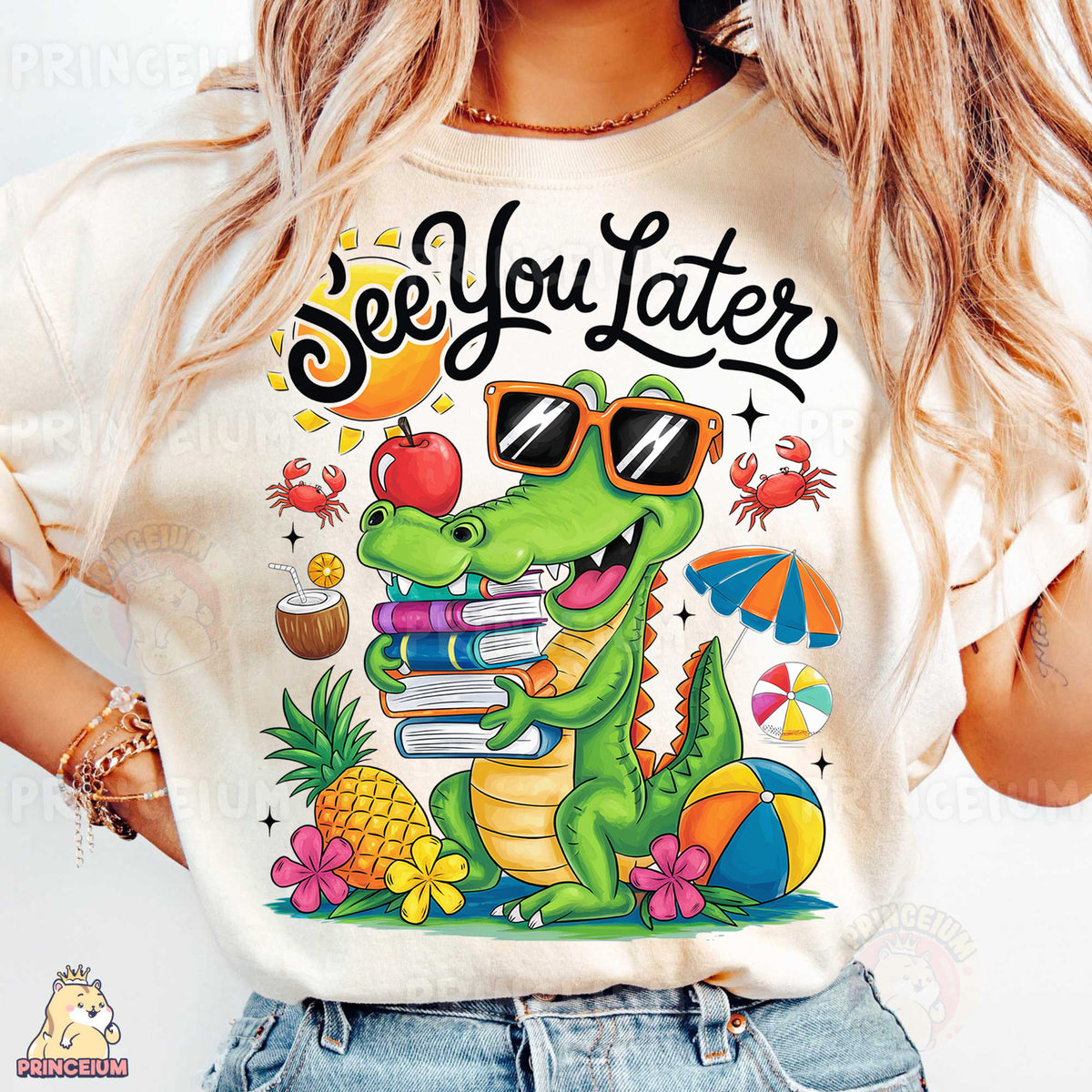 a woman wearing a t - shirt that says see you later