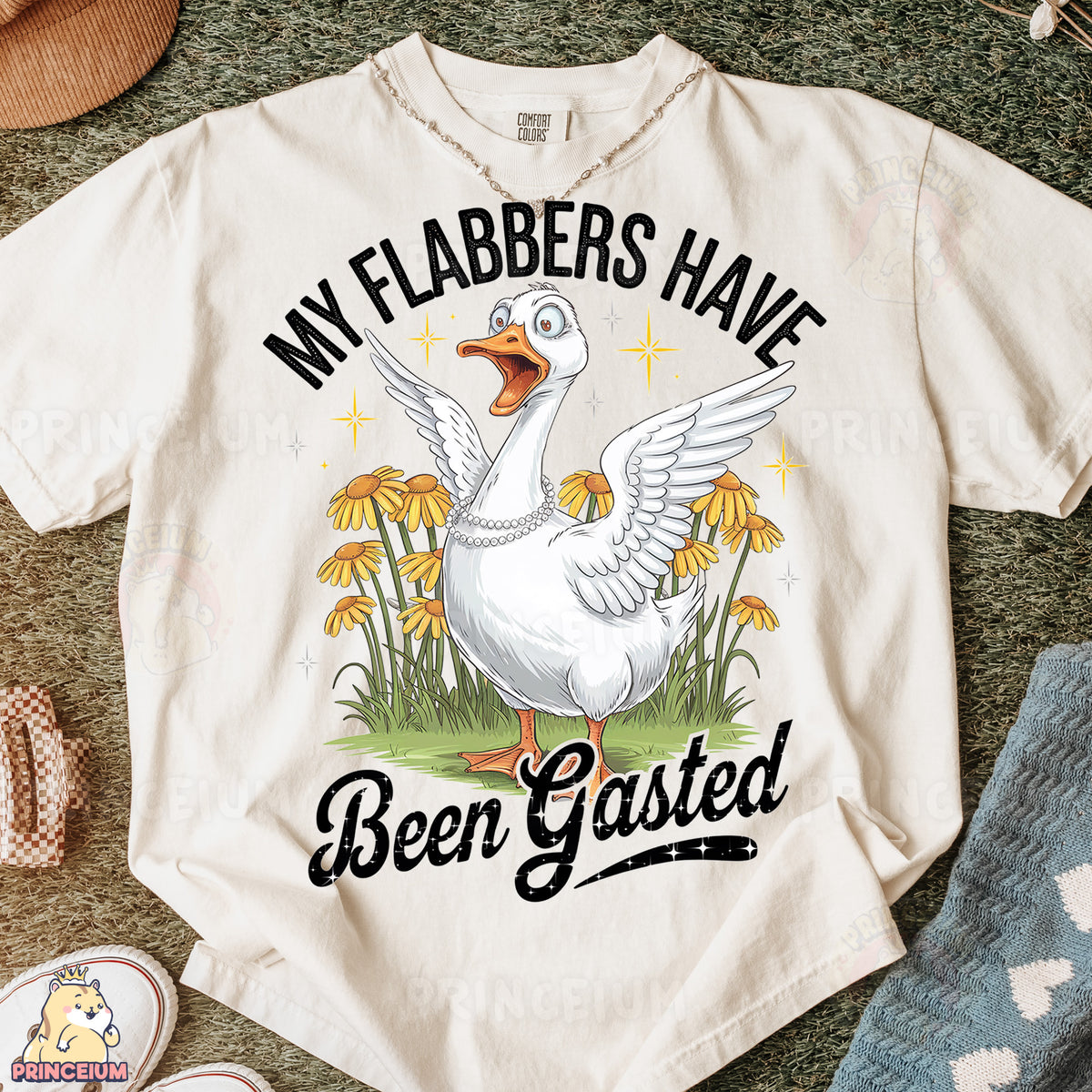 a white t - shirt with a picture of a goose on it