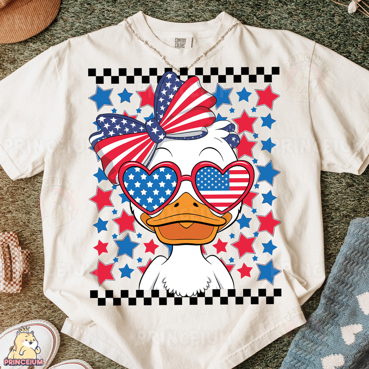 a t - shirt with a duck wearing patriotic glasses