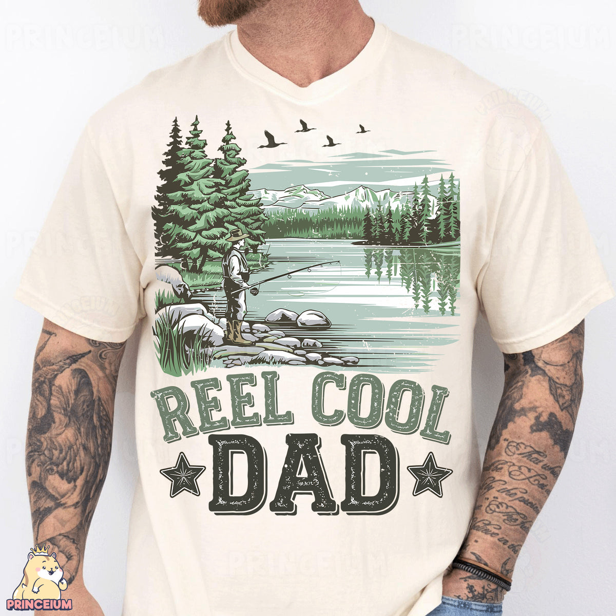 a man wearing a t - shirt that says reel cool dad