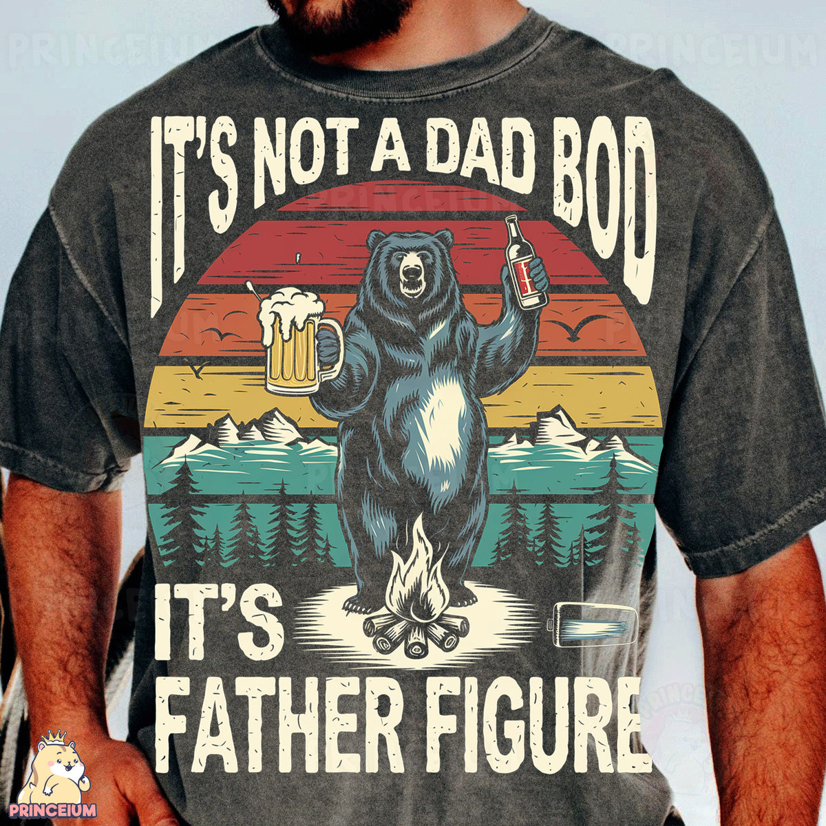 a man wearing a shirt that says it's not a dad bod it