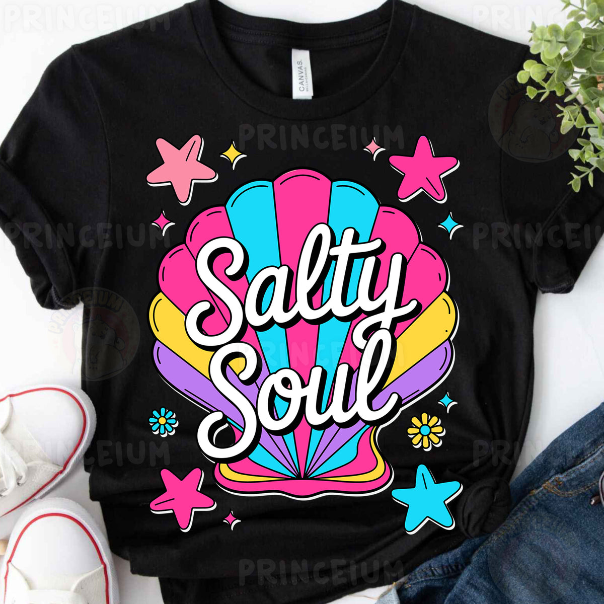 a t - shirt with the words salty soul on it