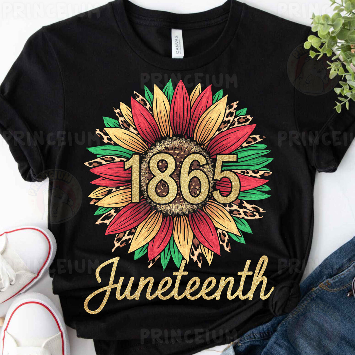 a black t - shirt with a sunflower and the number sixty
