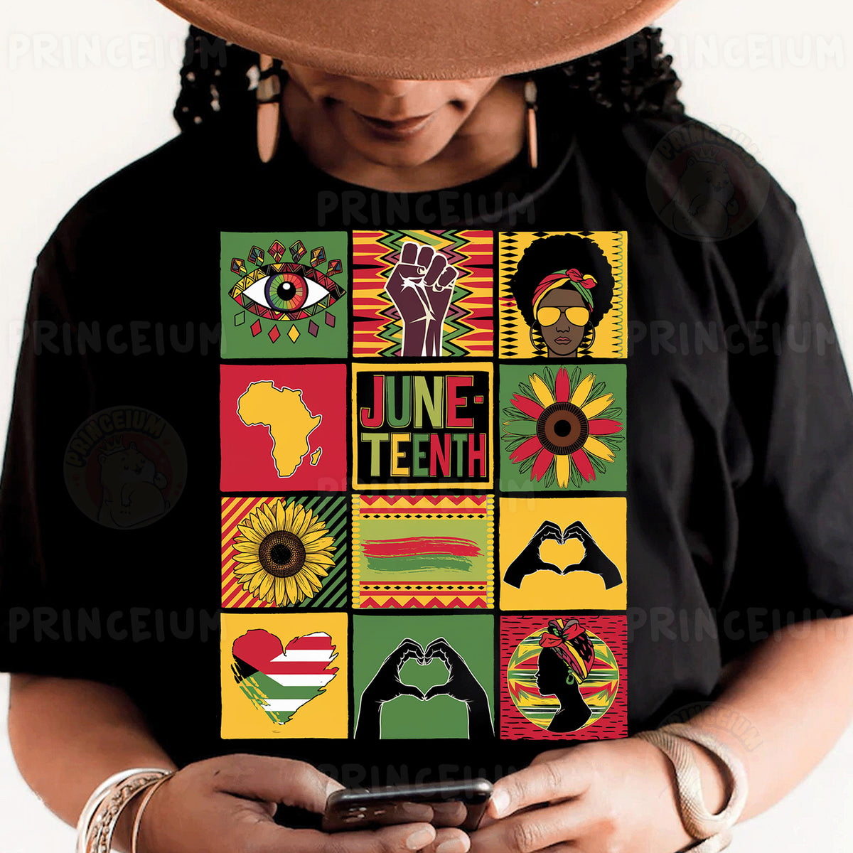 a person wearing a black shirt and a hat holding a cell phone