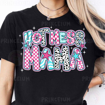 a woman wearing a black shirt that says hotties mama