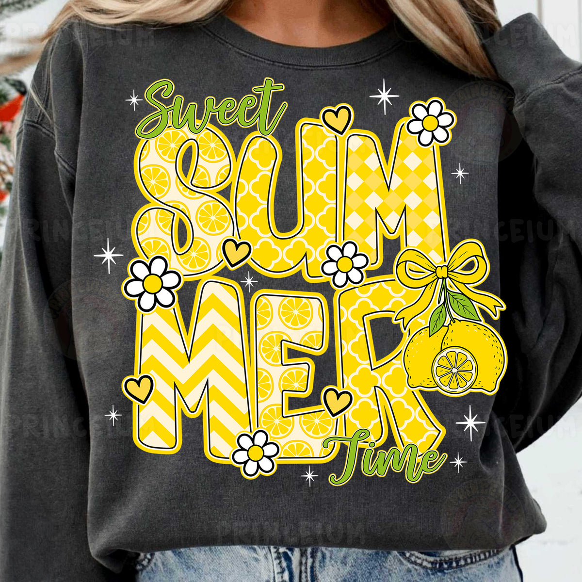a woman wearing a sweatshirt that says, sweet sun me up