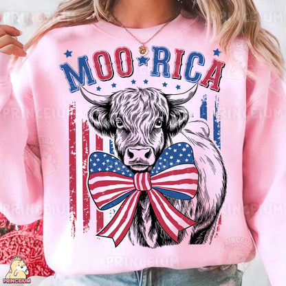 a woman wearing a pink shirt with a cow wearing a bow tie