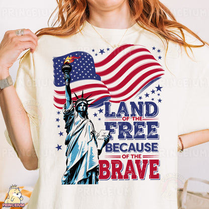 a woman wearing a t - shirt with the statue of liberty on it